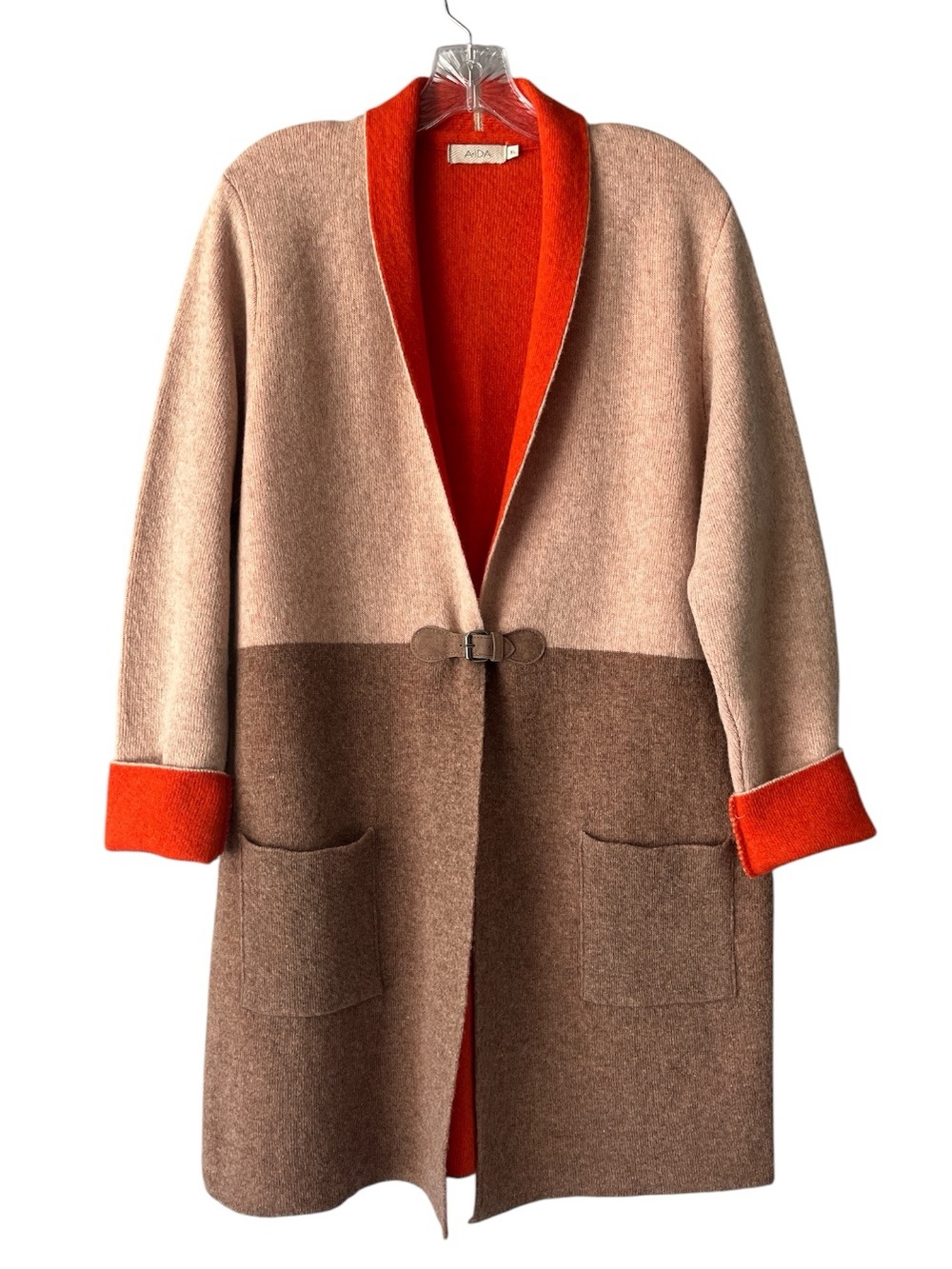 AIDA Made in Italy Wool Blend Color Block Coatigan Brown Orange Cardigan Coat XL